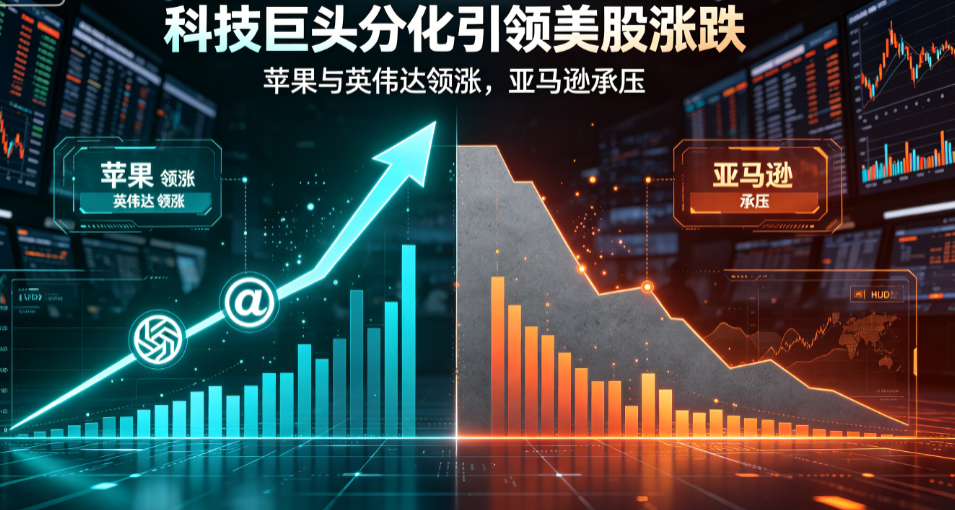 科技巨头分化引领美股涨跌：苹果与英伟达领涨，亚马逊承压